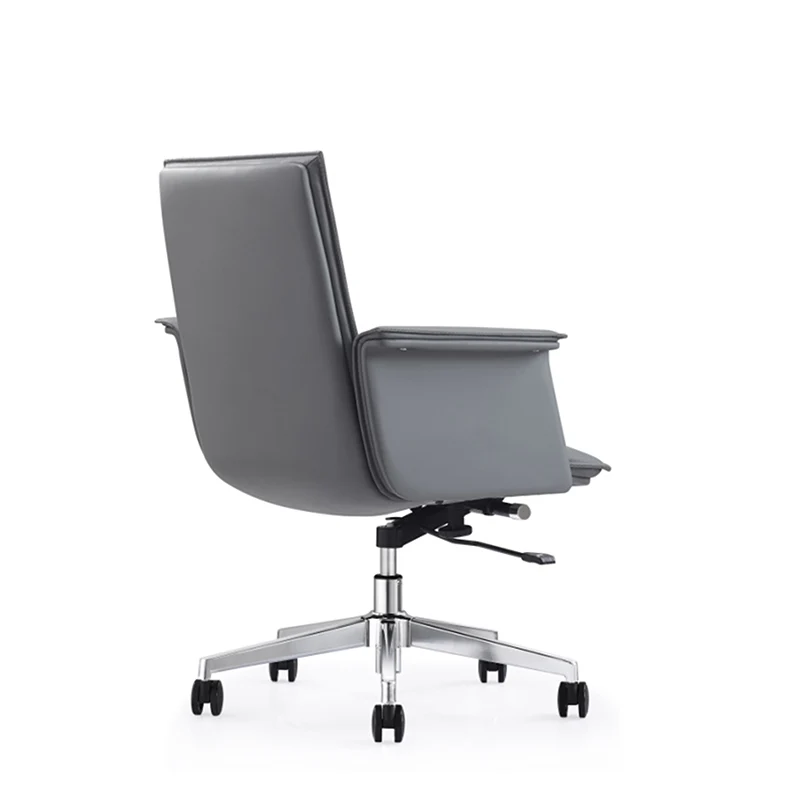 Modern Minimalist Mid-Back Desk Chair: Leather Luxury Swivel Chair- Ergonomic Height-Adjustable Office Chair For Home Office
