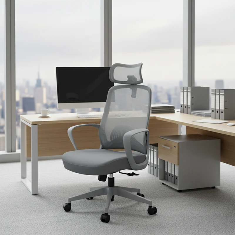 Modern Minimalist High-Back Desk Chair: Ergonomic Gaming Chair - Adjustable Headrest Breathable Mesh Fabric Swivel Chair For Home Office