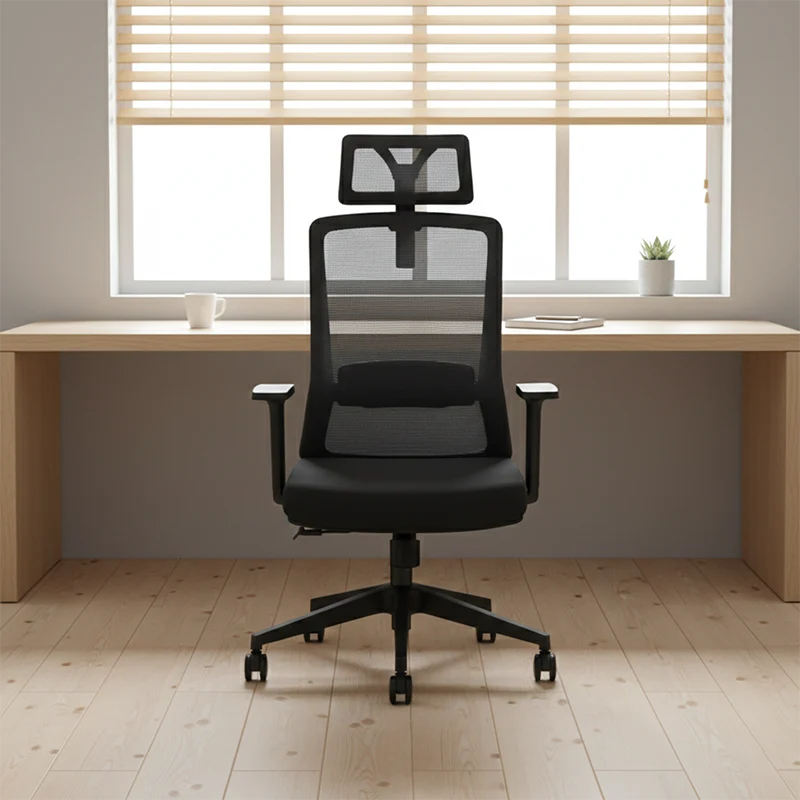 Modern Minimalist High-Back Black Desk Chair: Height-Adjustable Headrest - Ergonomic Swivel Gaming Chair For Home Office