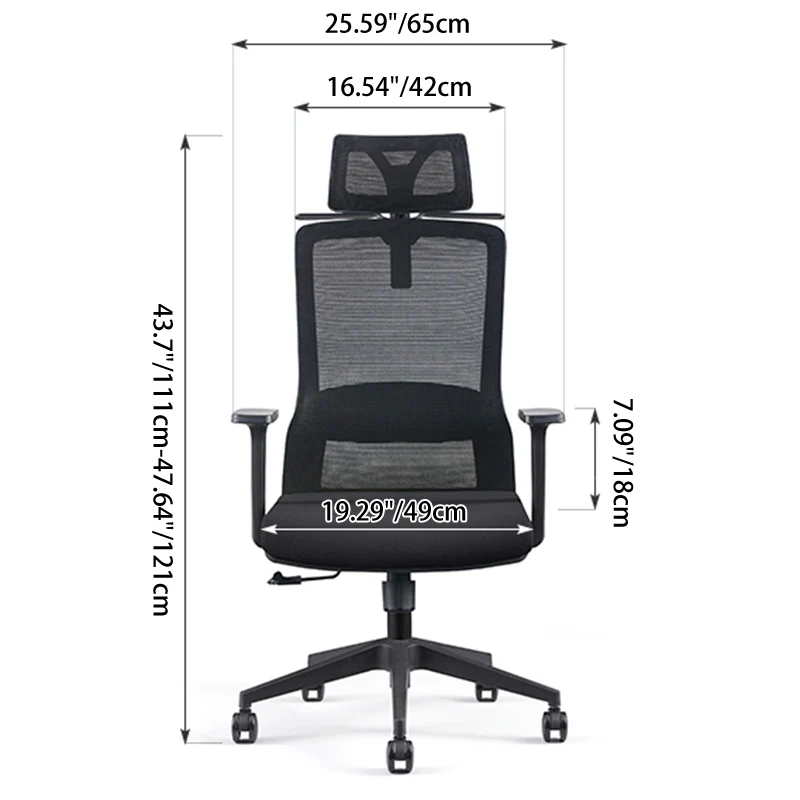 Modern Minimalist High-Back Black Desk Chair: Height-Adjustable Headrest - Ergonomic Swivel Gaming Chair For Home Office