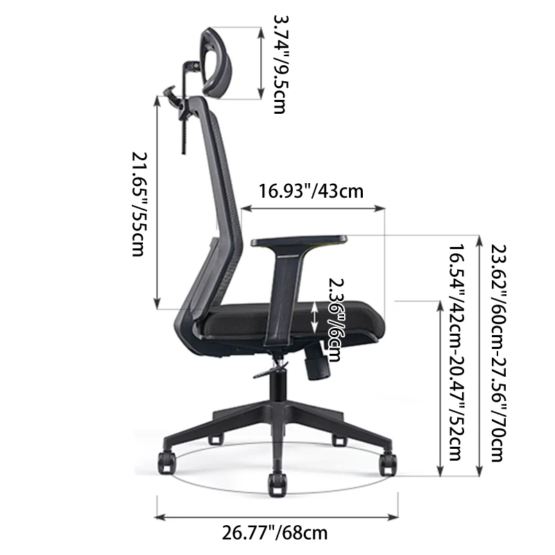 Modern Minimalist High-Back Black Desk Chair: Height-Adjustable Headrest - Ergonomic Swivel Gaming Chair For Home Office