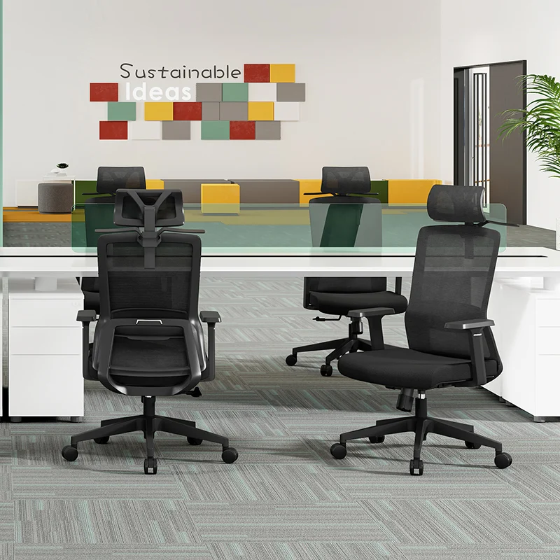 Modern Minimalist High-Back Black Desk Chair: Height-Adjustable Headrest - Ergonomic Swivel Gaming Chair For Home Office