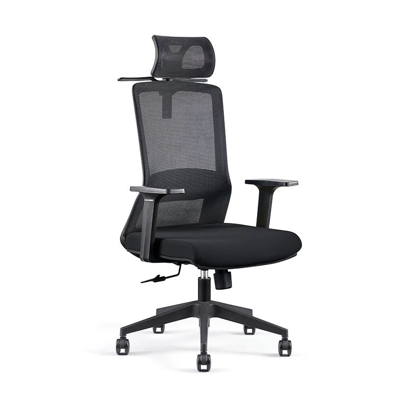 Modern Minimalist High-Back Black Desk Chair: Height-Adjustable Headrest - Ergonomic Swivel Gaming Chair For Home Office