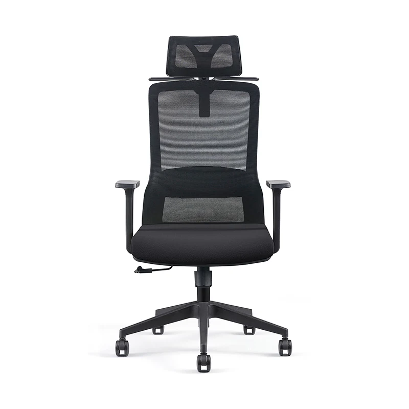 Modern Minimalist High-Back Black Desk Chair: Height-Adjustable Headrest - Ergonomic Swivel Gaming Chair For Home Office
