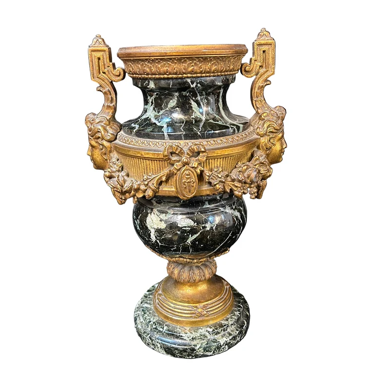 French neoclassical style cassolette in bronze and veined green marble