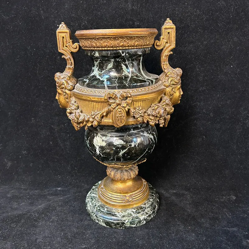 French neoclassical style cassolette in bronze and veined green marble
