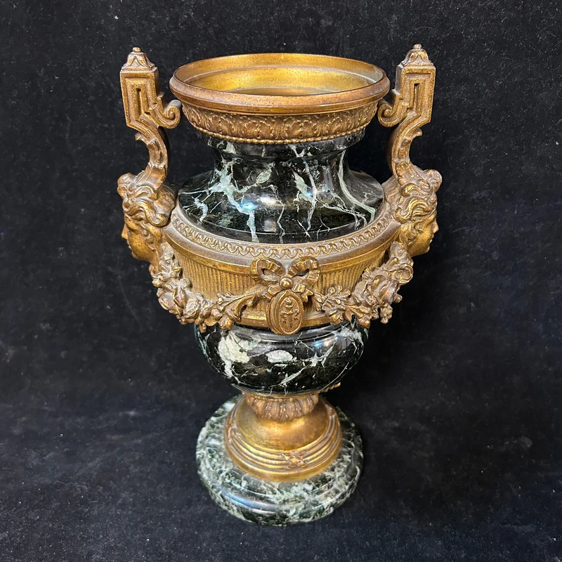 French neoclassical style cassolette in bronze and veined green marble