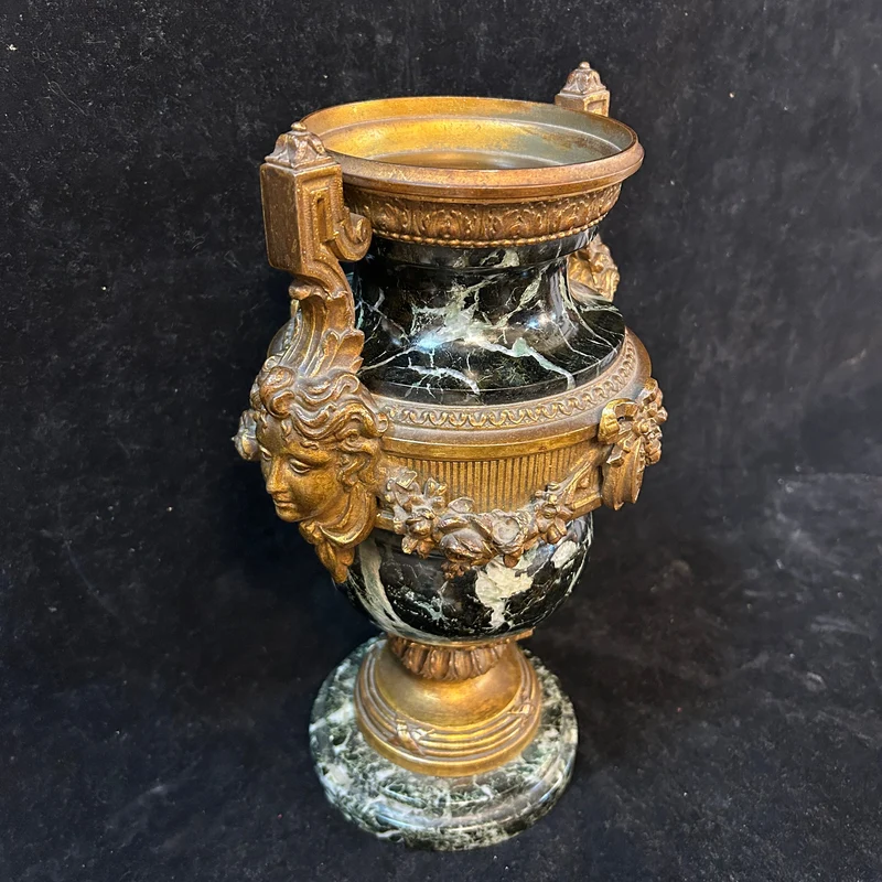 French neoclassical style cassolette in bronze and veined green marble