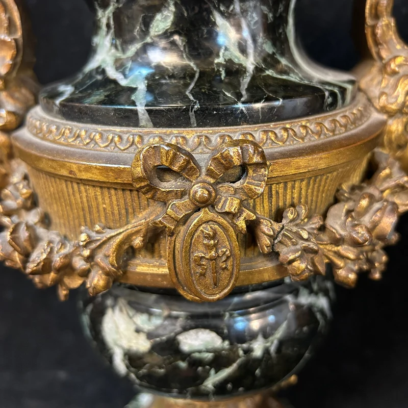 French neoclassical style cassolette in bronze and veined green marble