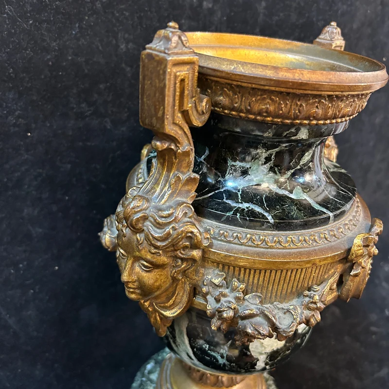French neoclassical style cassolette in bronze and veined green marble