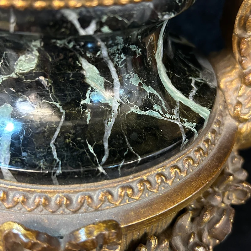 French neoclassical style cassolette in bronze and veined green marble