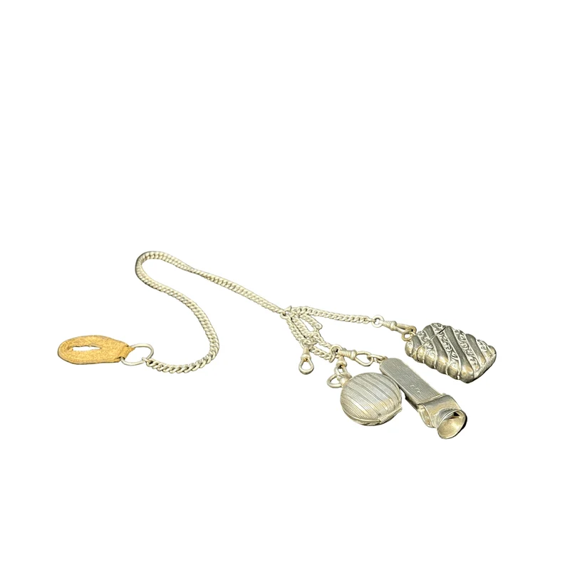 French gentleman's Chatelaine in 800 silver with three pendants