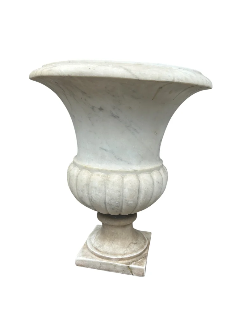 Beautiful white marble chalice carved in the Medici style