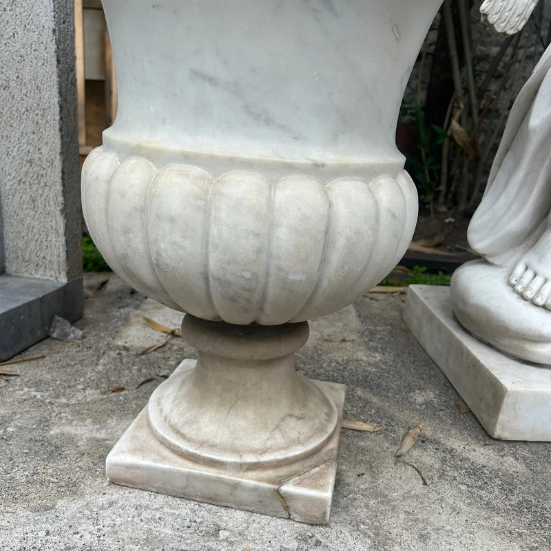 Beautiful white marble chalice carved in the Medici style