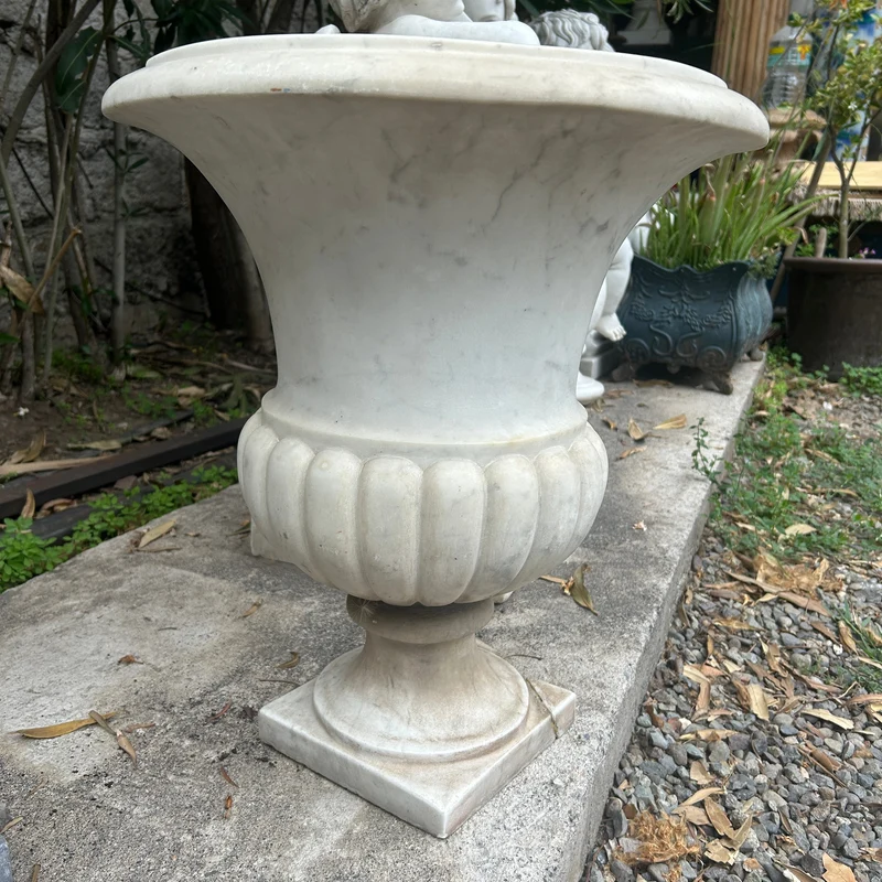 Beautiful white marble chalice carved in the Medici style
