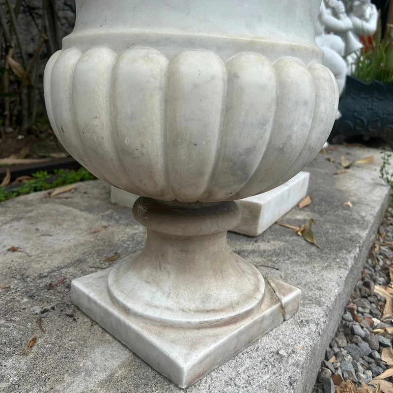 Beautiful white marble chalice carved in the Medici style