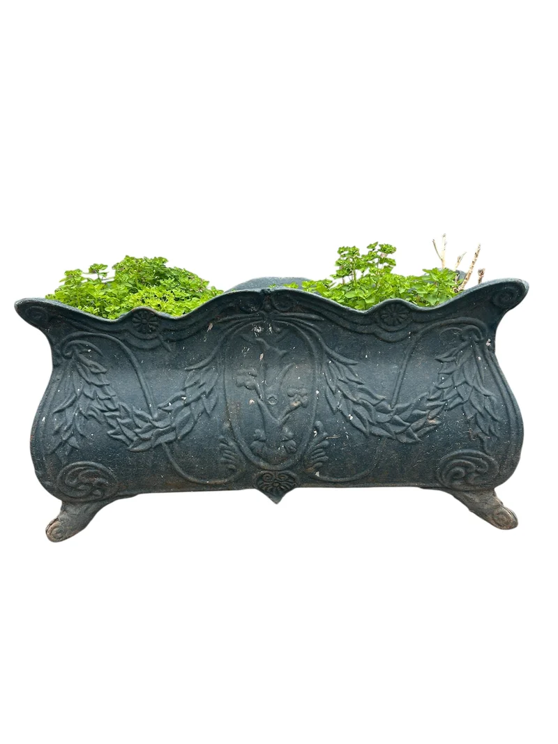 Rectangular cast iron planter, 1920s.