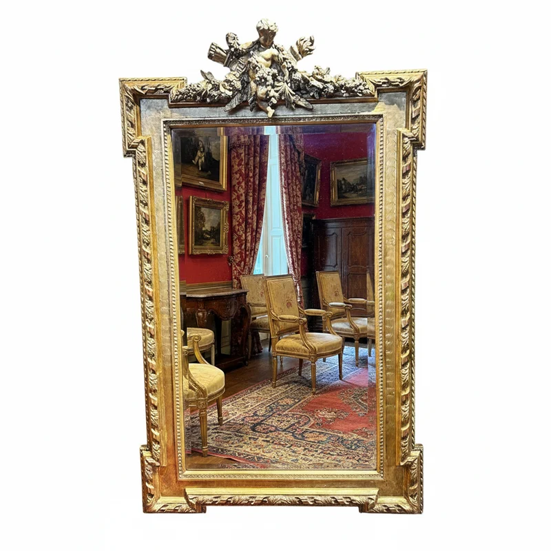 Set of marble-topped console table and Louis XVI Trumeau Mirror