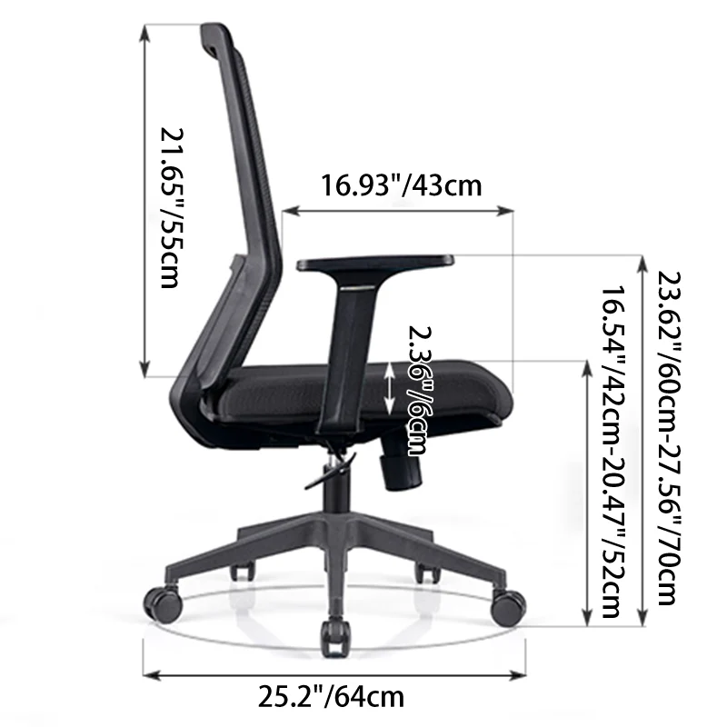 Modern Minimalist Mid-Back Black Desk Chair: Breathable Mesh Fabric - Ergonomic Swivel Gaming Chair For Home Office