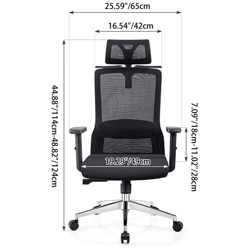 Modern Minimalist Black High-Back Desk Chair: Height-Adjustable 2D Armrests - Ergonomic Gaming Chair For Home Office
