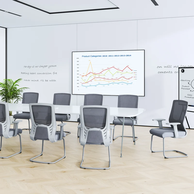 Modern Gray Ergonomic Mesh Conference Desk Chair - Gray Frame & Breathable Seat Office Chair For Home Office