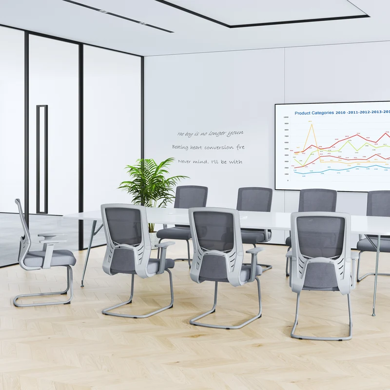 Modern Gray Ergonomic Mesh Conference Desk Chair - Gray Frame & Breathable Seat Office Chair For Home Office