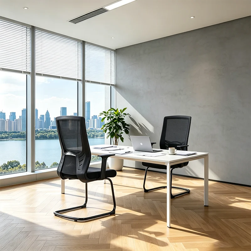 Modern Black Breathable Mesh Conference Desk Chair - Black Frame & Breathable Seat Office Chair For Home Office