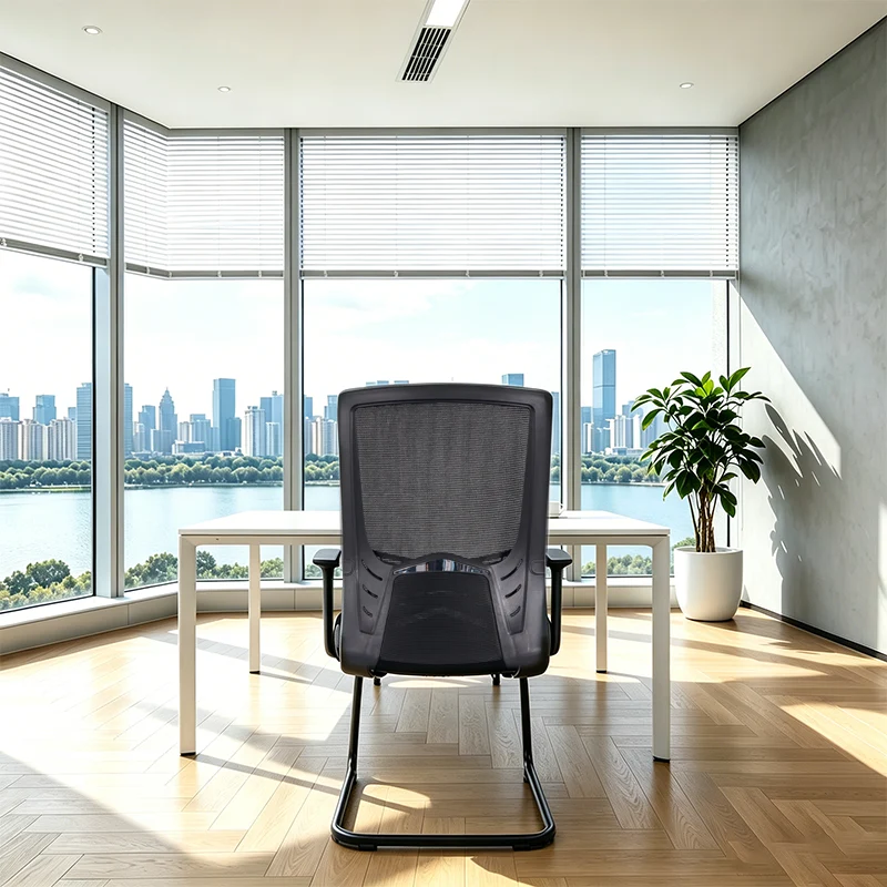 Modern Black Breathable Mesh Conference Desk Chair - Black Frame & Breathable Seat Office Chair For Home Office