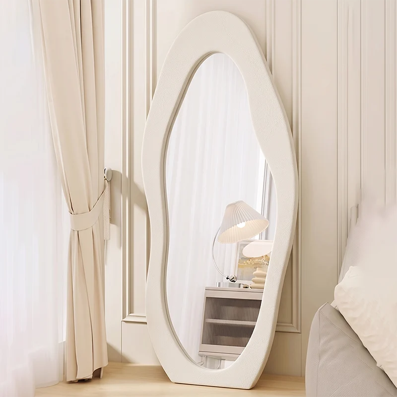 Modern Minimalist MDF Velvet Glass Wavy Full-Length Floor Mirror For Bedroom & Living Room