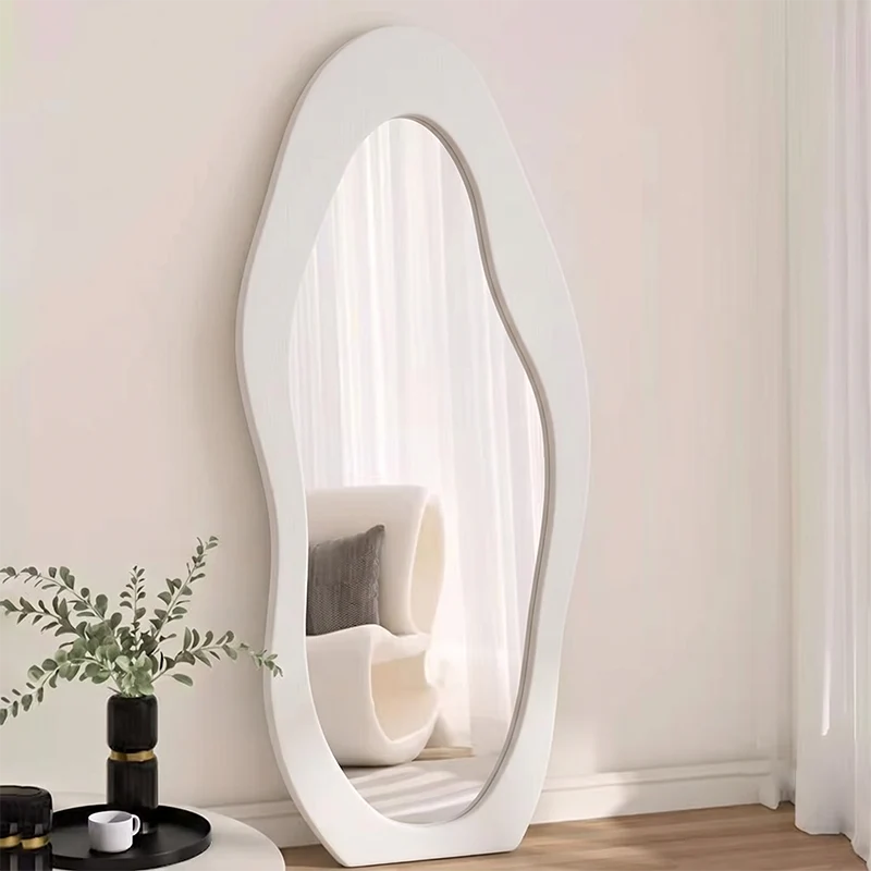 Modern Minimalist MDF Velvet Glass Wavy Full-Length Floor Mirror For Bedroom & Living Room