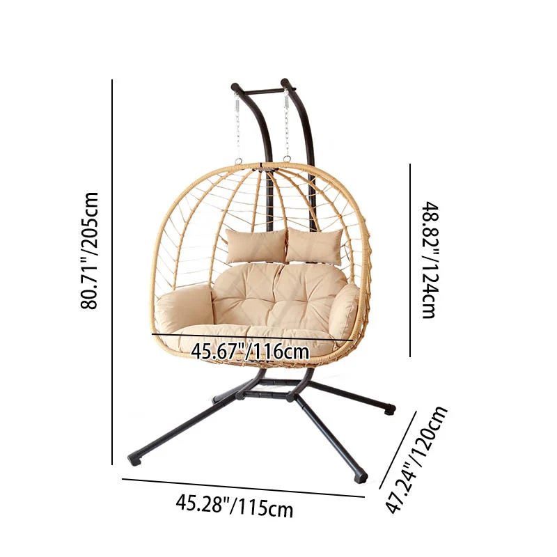 Modern Minimalist Galvanized Polyester PE Rattan Oval Double Swing Chair Backrest Armless For Living Room & Outdoor