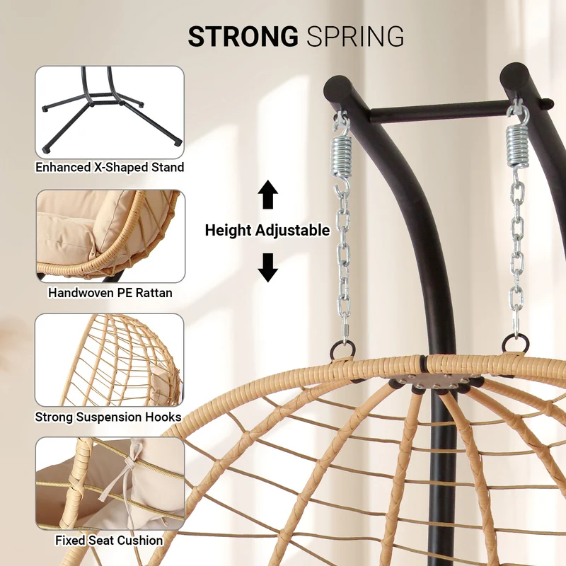 Modern Minimalist Galvanized Polyester PE Rattan Oval Double Swing Chair Backrest Armless For Living Room & Outdoor