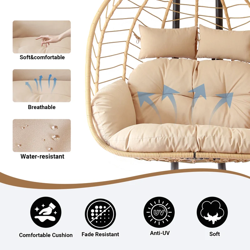 Modern Minimalist Galvanized Polyester PE Rattan Oval Double Swing Chair Backrest Armless For Living Room & Outdoor
