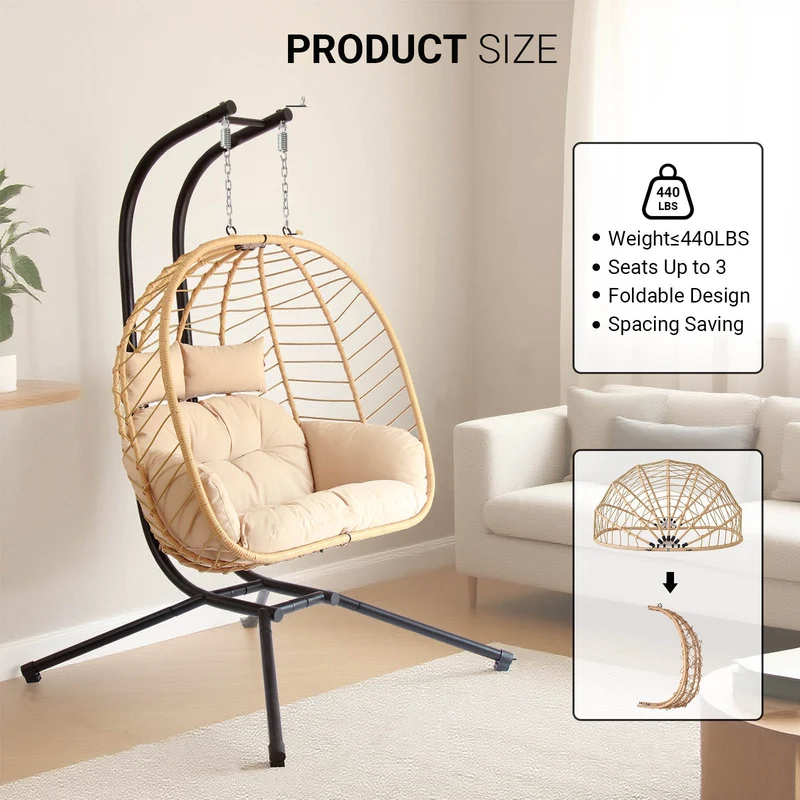 Modern Minimalist Galvanized Polyester PE Rattan Oval Double Swing Chair Backrest Armless For Living Room & Outdoor
