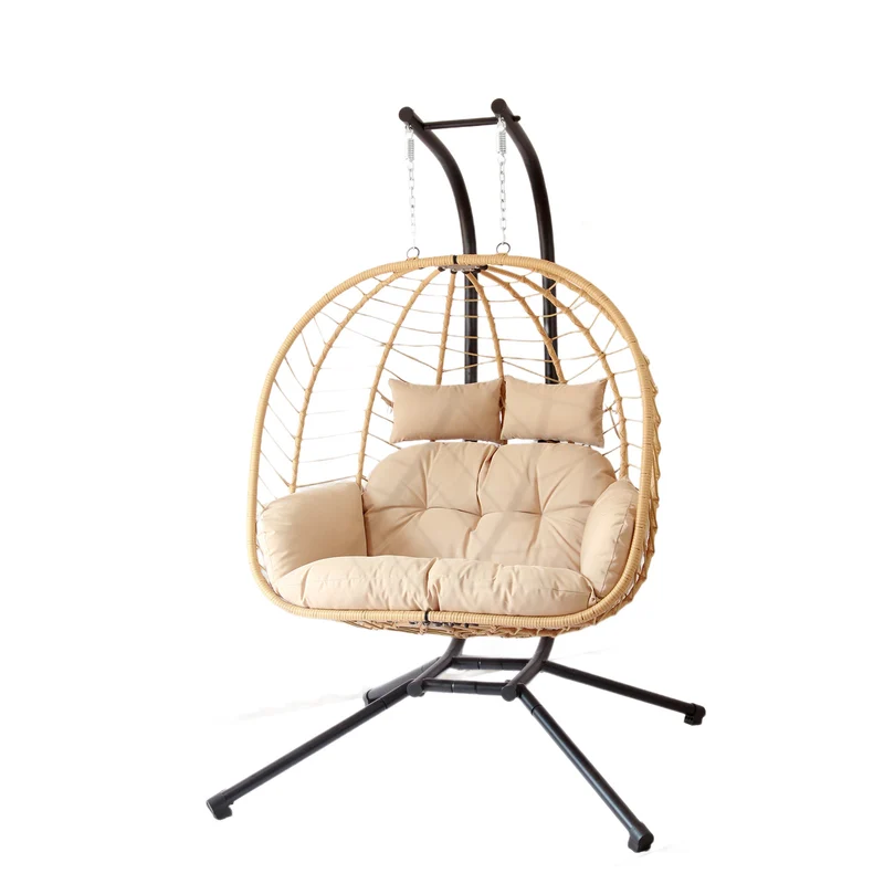 Modern Minimalist Galvanized Polyester PE Rattan Oval Double Swing Chair Backrest Armless For Living Room & Outdoor