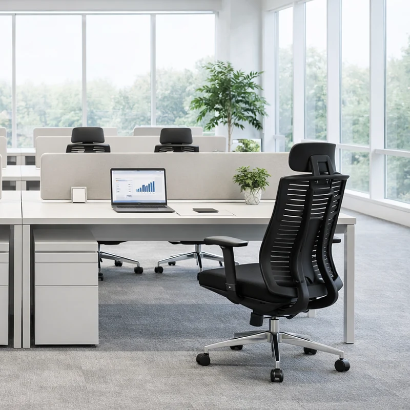 Modern Minimalist High-Back Mesh Desk Chair: Aluminum Alloy Square-Conical Base - Ergonomic Swivel Gaming Chair For Home Office