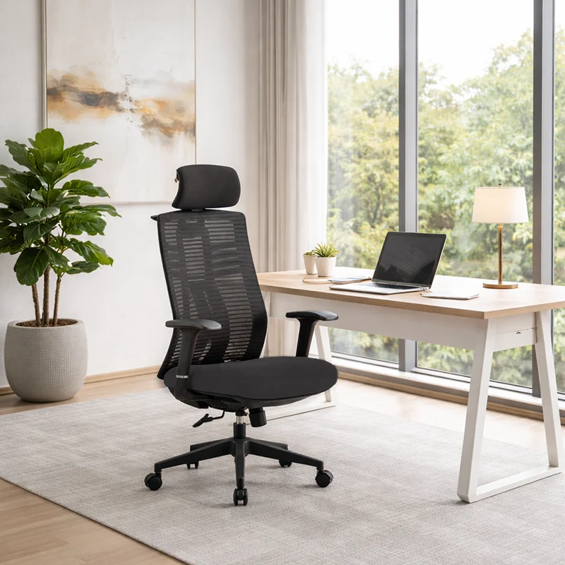 Black High-Back Ergonomic Desk Chair: Modern Minimalist Style - Adjustable Headrest Gaming Chair For Home Office
