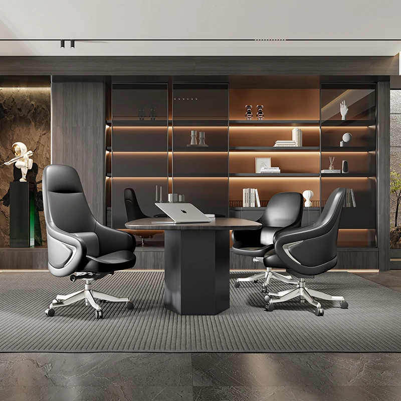 Modern Ergonomic Deluxe Executive Desk Chair: Silicone-Coated Faux Leather - Minimalist Office Chair For Home Office