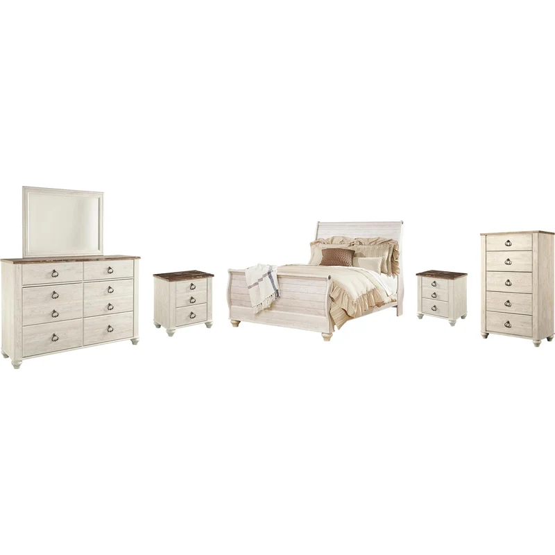 Signature Design by Ashley Willowton B267B56 8 pc Queen Sleigh Bedroom Set