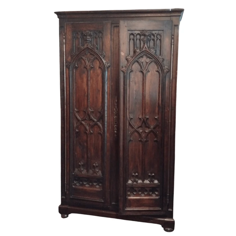 Large 19th century French oak cupboard, hand-carved, Gothic style
