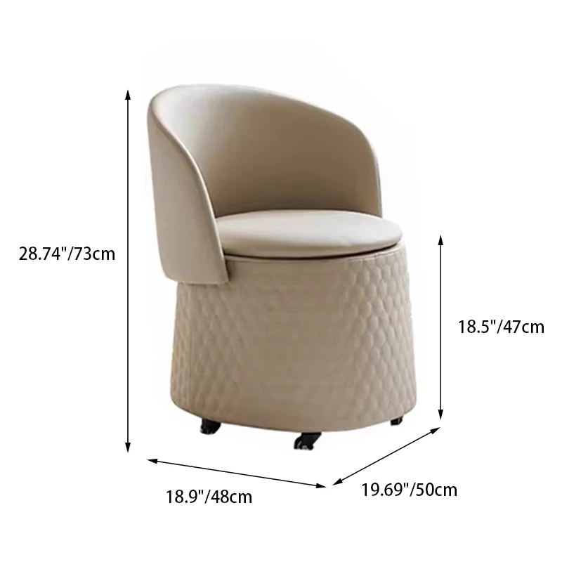 Contemporary Scandinavian Genuine Leather Faux Leather Solid Plywood Arc Hidden Storage Compartment Vanity Stool Backrest Armless For Bedroom