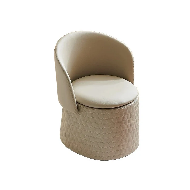Contemporary Scandinavian Genuine Leather Faux Leather Solid Plywood Arc Hidden Storage Compartment Vanity Stool Backrest Armless For Bedroom