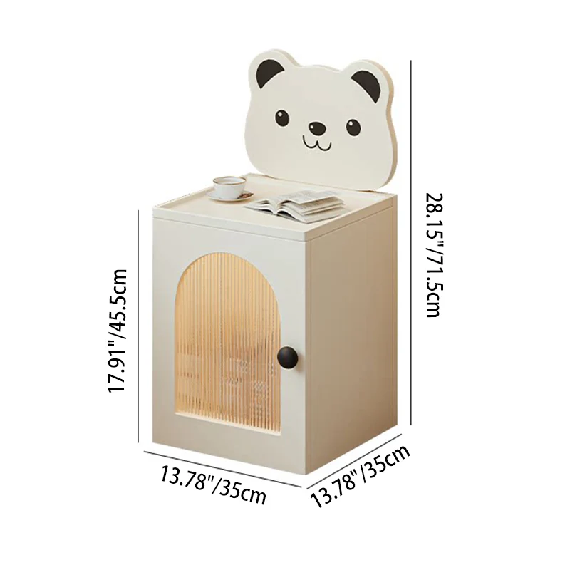 Modern Minimalist Eco-Friendly Vacuum-Formed Panel Fluted Glass Cartoon Bear Rectangular Kids Magnetic USB Charging Sensor Light Nightstand 1-Cabinet For Bedroom