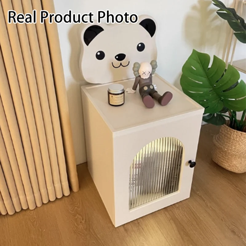 Modern Minimalist Eco-Friendly Vacuum-Formed Panel Fluted Glass Cartoon Bear Rectangular Kids Magnetic USB Charging Sensor Light Nightstand 1-Cabinet For Bedroom