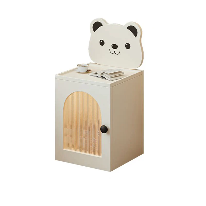 Modern Minimalist Eco-Friendly Vacuum-Formed Panel Fluted Glass Cartoon Bear Rectangular Kids Magnetic USB Charging Sensor Light Nightstand 1-Cabinet For Bedroom