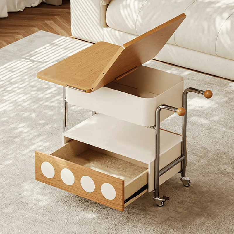 Traditional French Iron MDF Plywood Rectangular End Table 1-Drawer Movable For Living Room