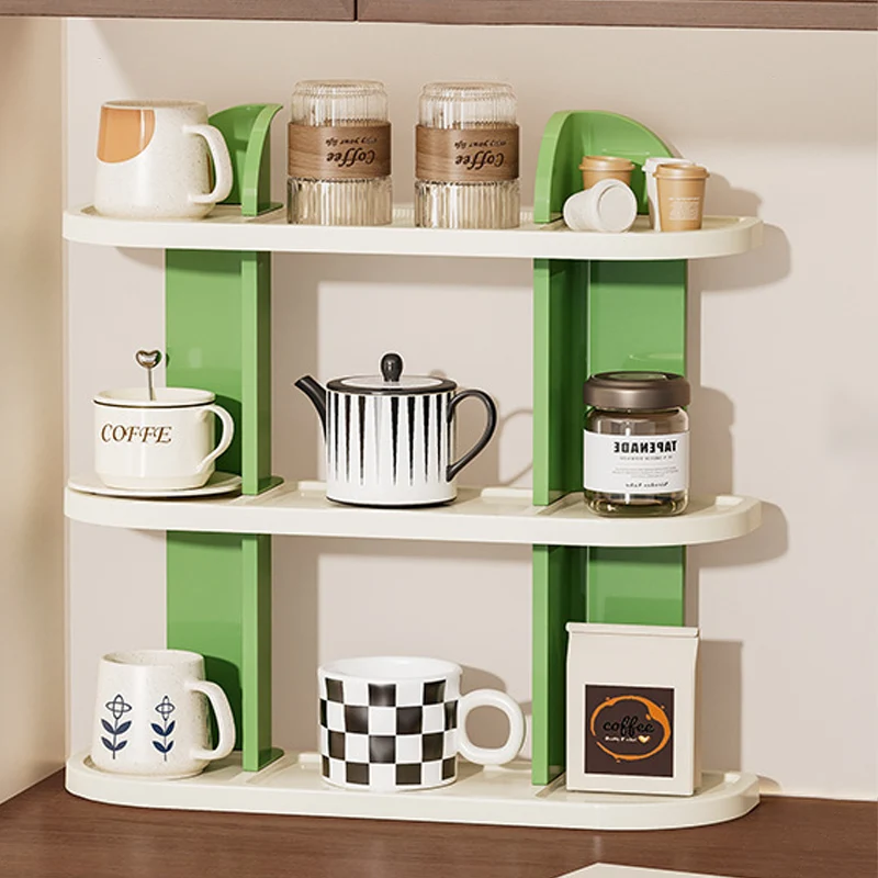 Contemporary Nordic ABS Arc & L-Shaped Lightweight Tabletop Cup Storage Shelf 2/3-Layer For Living Room