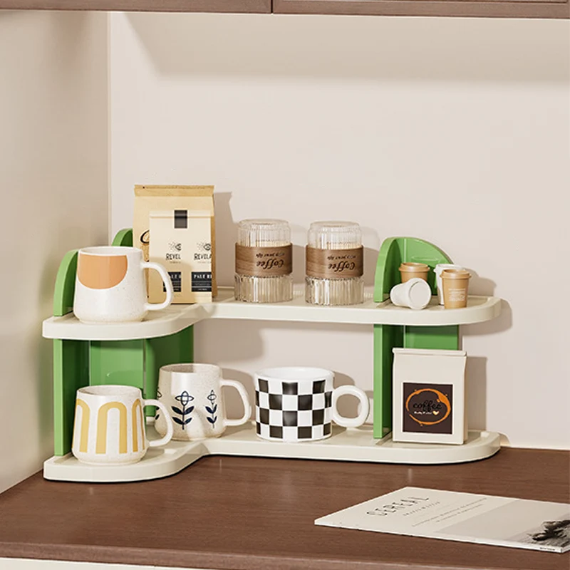 Contemporary Nordic ABS Arc & L-Shaped Lightweight Tabletop Cup Storage Shelf 2/3-Layer For Living Room