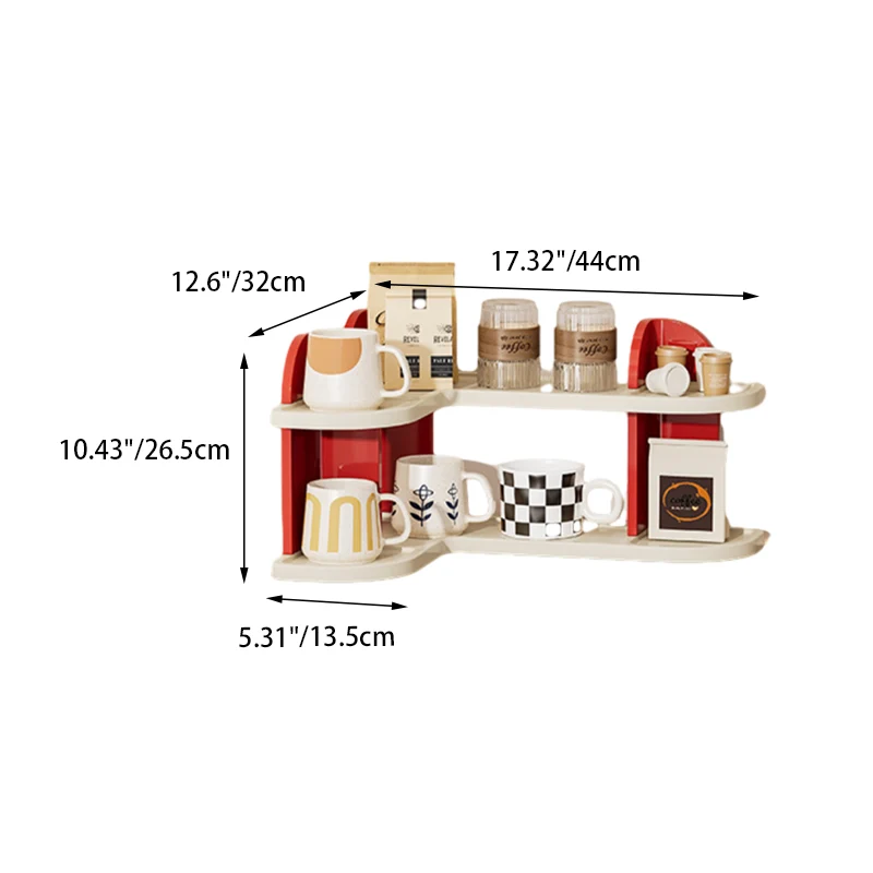 Contemporary Nordic ABS Arc & L-Shaped Lightweight Tabletop Cup Storage Shelf 2/3-Layer For Living Room