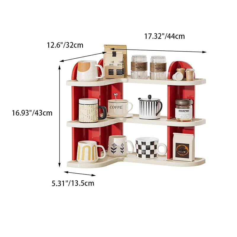 Contemporary Nordic ABS Arc & L-Shaped Lightweight Tabletop Cup Storage Shelf 2/3-Layer For Living Room